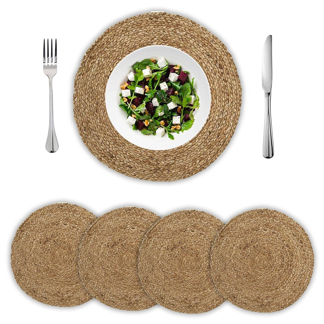 Natural Jute Hand Braided Round Placemats, Set of 4, 15 Inch - Small Batch Specialty Gifts