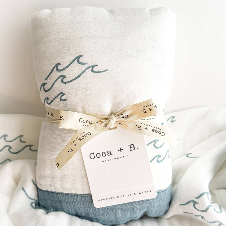 Nautical Surfer Wave Organic Bamboo Blanket - Beach Nursery - Small Batch Specialty Gifts