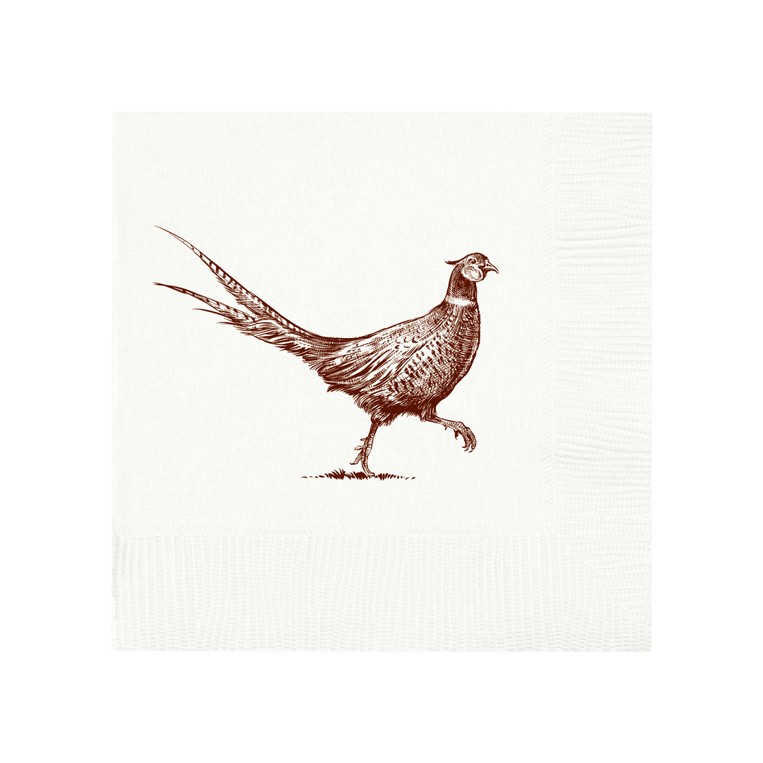 Pheasant Strut White Beverage Napkins - Small Batch Specialty Gifts