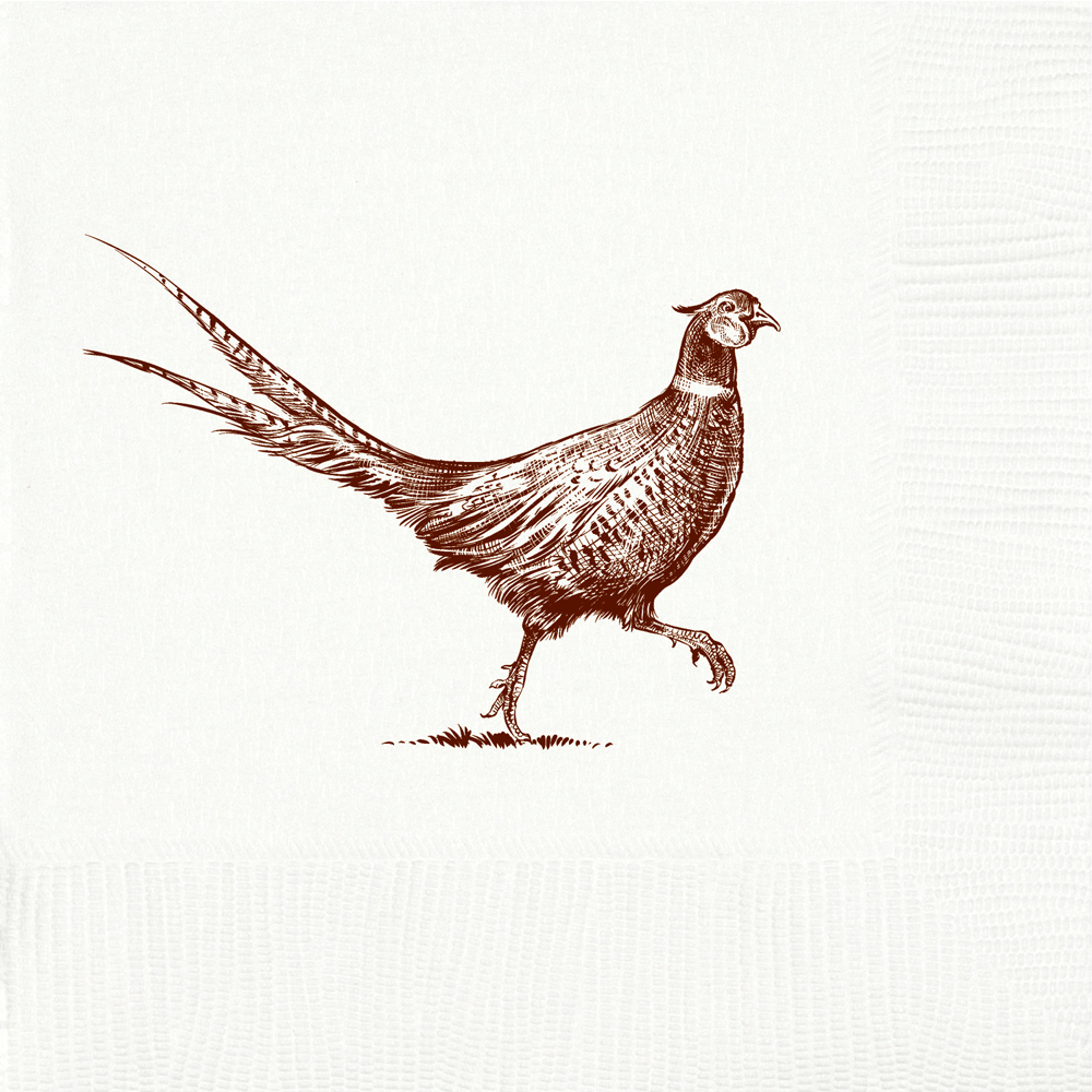 Pheasant Strut White Beverage Napkins - Small Batch Specialty Gifts