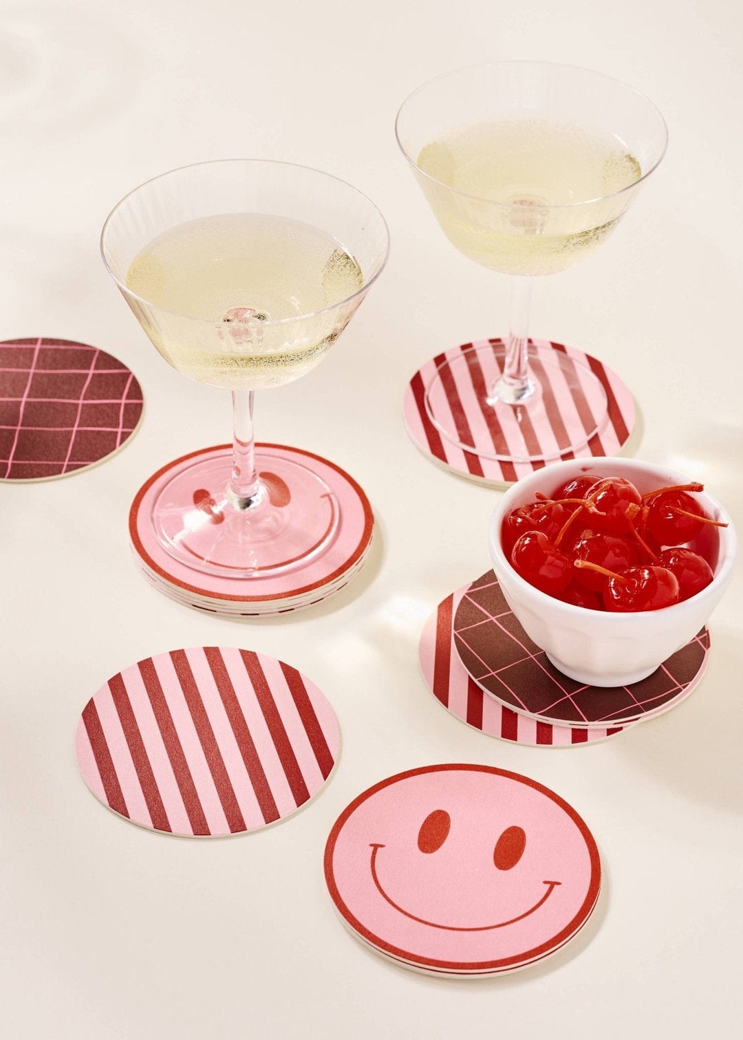 Pink and Maroon Striped Coaster - Set of 4
