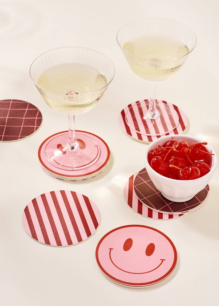 Pink and Maroon Striped Coaster - Set of 4