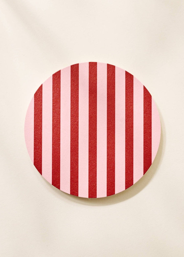 Pink and Maroon Striped Coaster - Set of 4