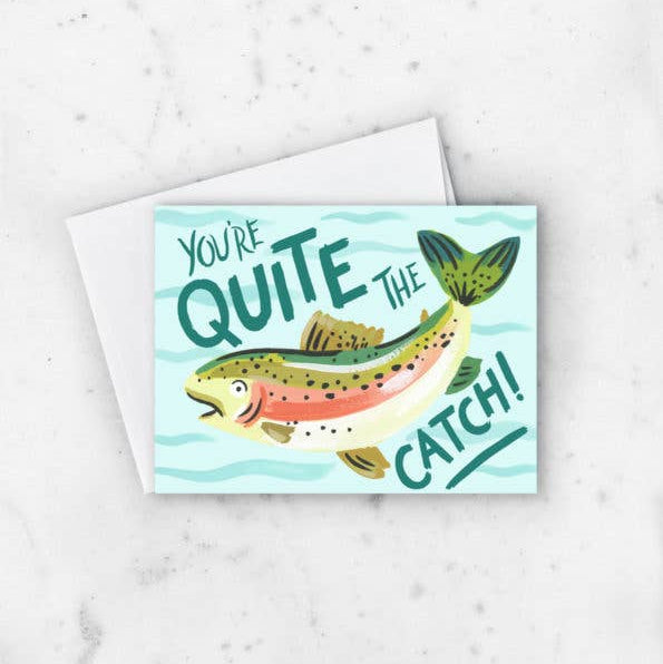 Greeting card with a fish illustration and text on a white background