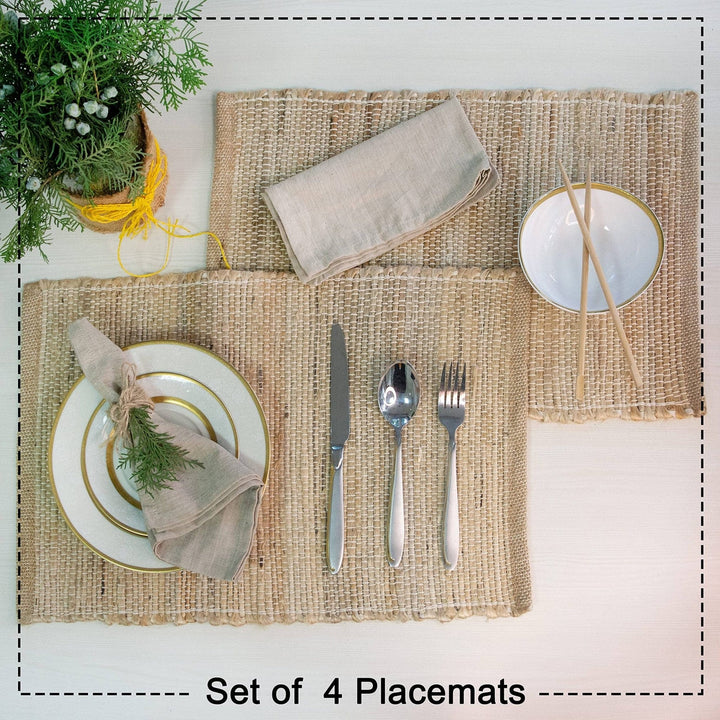 Set of 4 Jute & Hemp Placemats, 13x19 Inch - Small Batch Specialty Gifts