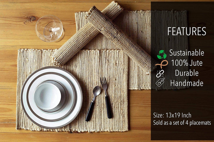 Set of 4 Jute & Hemp Placemats, 13x19 Inch - Small Batch Specialty Gifts