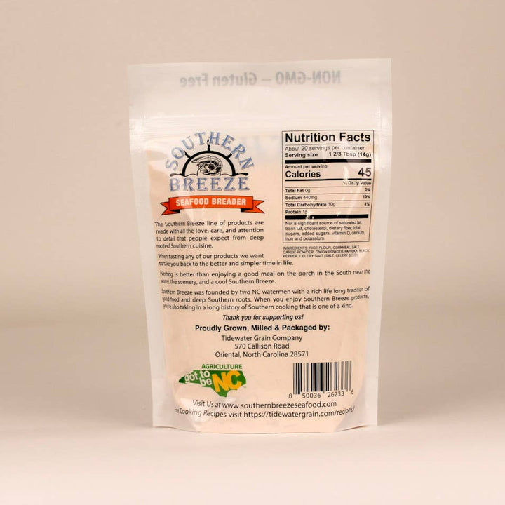 Product packaging with a label on a beige background