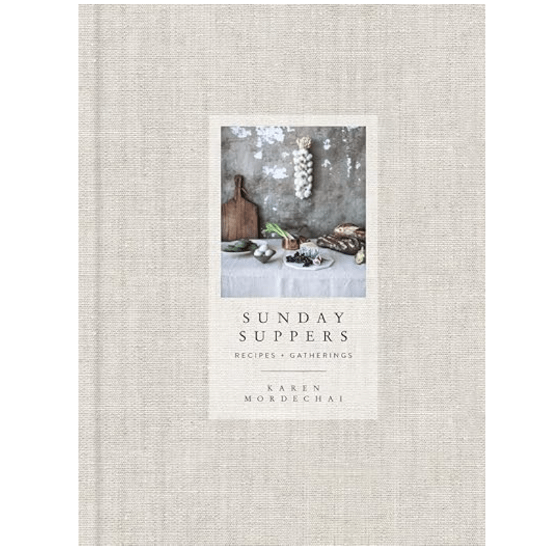 Sunday Suppers book by Karen Mordechai on a white background
