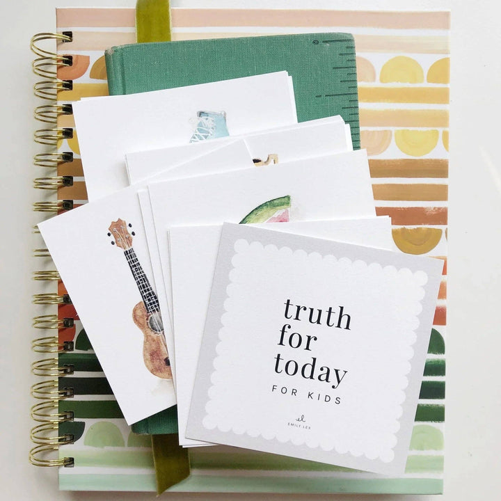Stack of cards with 'truth for today FOR KIDS' on a colorful background