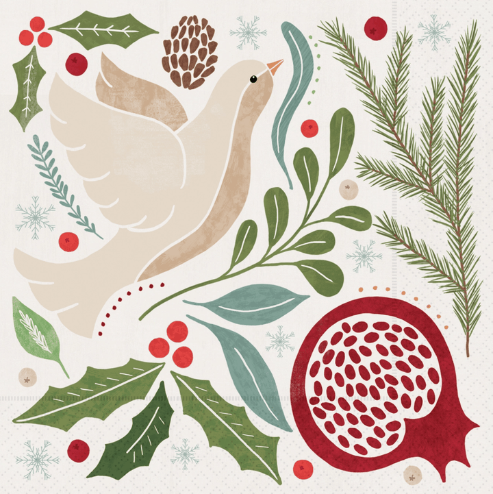 Winter Berry Dove Christmas Napkins