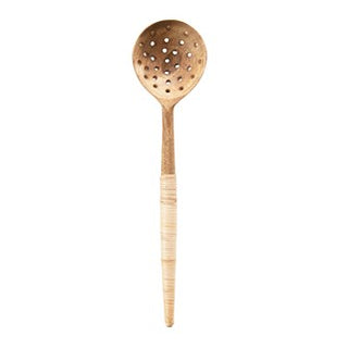 This spoon is great for olives, rice, pasta, salads and more. The bamboo wrapped handle gives it a unique look, and it makes a great gift for the chef or foodie in your life.  10 1/2" L, hand wash only 