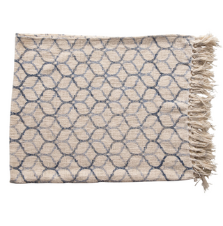 Stonewashed Throw with Ogee Pattern and Tassels