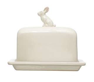 Stoneware Butter Dish with Rabbit Finial