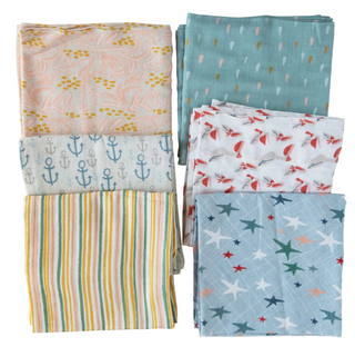 These adorable and whimsical cotton printed baby swaddles will be a great addition to your baby's essentials. They come in six fun styles and make a great gift for new parents.