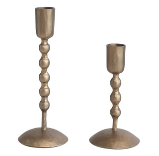 2-1/2" Round x 7"H & 2-1/2" Round x 5-1/2"H Hand-Forged Iron Taper Holders, Antique Brass Finish, Set of 2