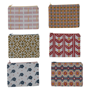8"L x 6"H Cotton Printed Zip Pouch, 6 Styles
