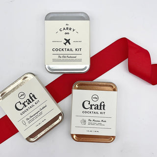 We love these little cocktail travel kits; they're just perfect for life on the go!    Moscow Mule: This kit includes the tools to mix two Moscow Mules mid-flight, including a bold and spicy small-batch ginger syrup.   Old Fashioned: The Carry On Cocktail Kit provides everything you need to craft two delicious Old Fashioned cocktails mid-flight—all you need to add is the hard stuff. 
