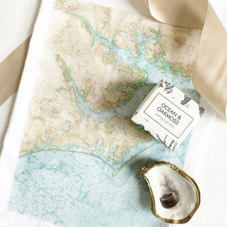 Gift with Crystal Coast hand towel, SC oyster dish and sea inspired petite soap. Available at Small Batch New Bern NC and Raleigh NC