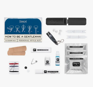 Dress to impress with How To Be A Gentlemanᵀᴹ, a personal style kit containing 15 essentials for men. With tie-tying instructions printed on the aluminum flip-top case, this kit is as useful on the outside as it is on the inside! 