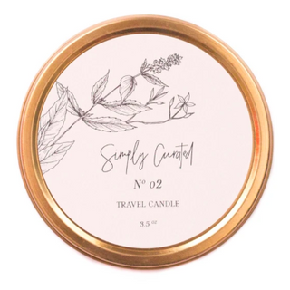 Simply Curated round tin travel candle inspired by vintage botanicals new bern nc.