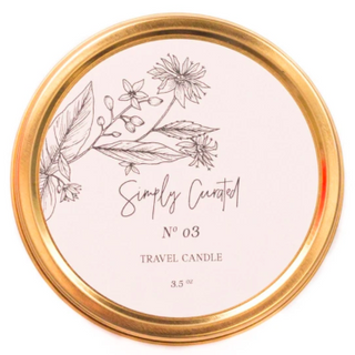 Simply Curated round tin travel candle inspired by vintage botanicals new bern nc.