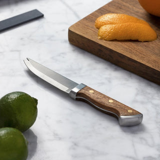 Carefully crafted from water-resistant hardwood, polished brass and high-quality steel, The Bartender's Knife is equipped with a multi-purpose blade that allows you to peel, slice and pick your cocktail ingredients