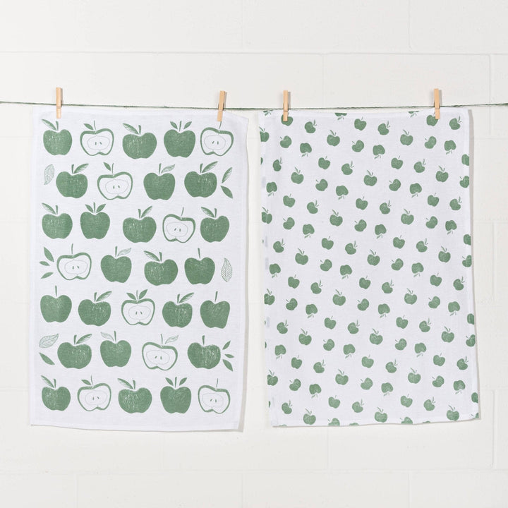 Apples Print Elm Green Floursack Dishtowels Set of 2 - Small Batch Specialty Gifts