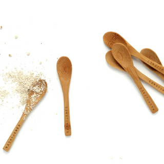 Tiny bamboo spoon for mixing facial products from Nash + Jones. Small batch new bern nc