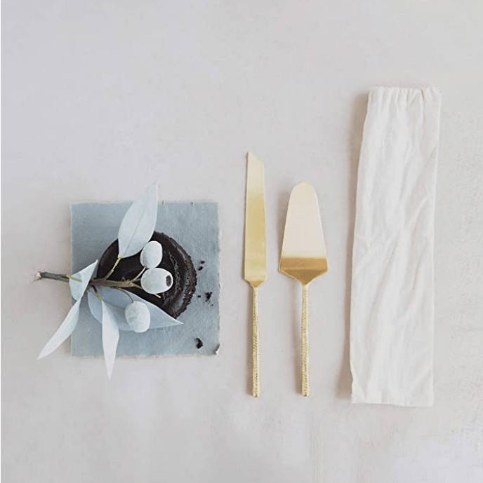 Stainless Cake Serving Set with Brass Finish - Small Batch Specialty Gifts